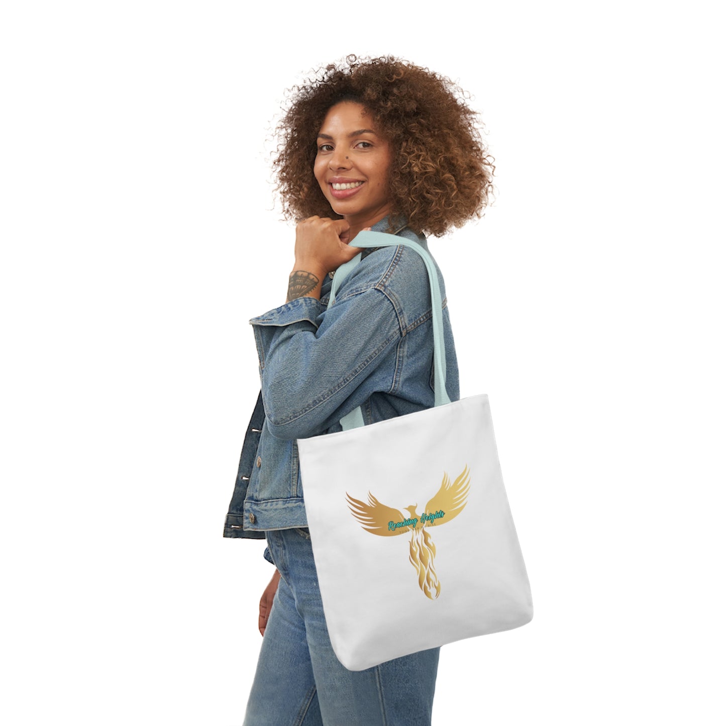White: RH Logo: Light Blue Font: Phoenix Rise: Canvas Tote Bag, 5-Color Straps
