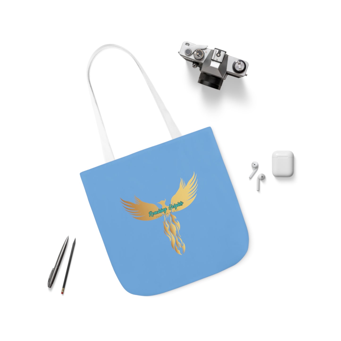 Light Blue: RH Logo: Grey Font: Phoenix Rise: Canvas Tote Bag, 5-Color Straps