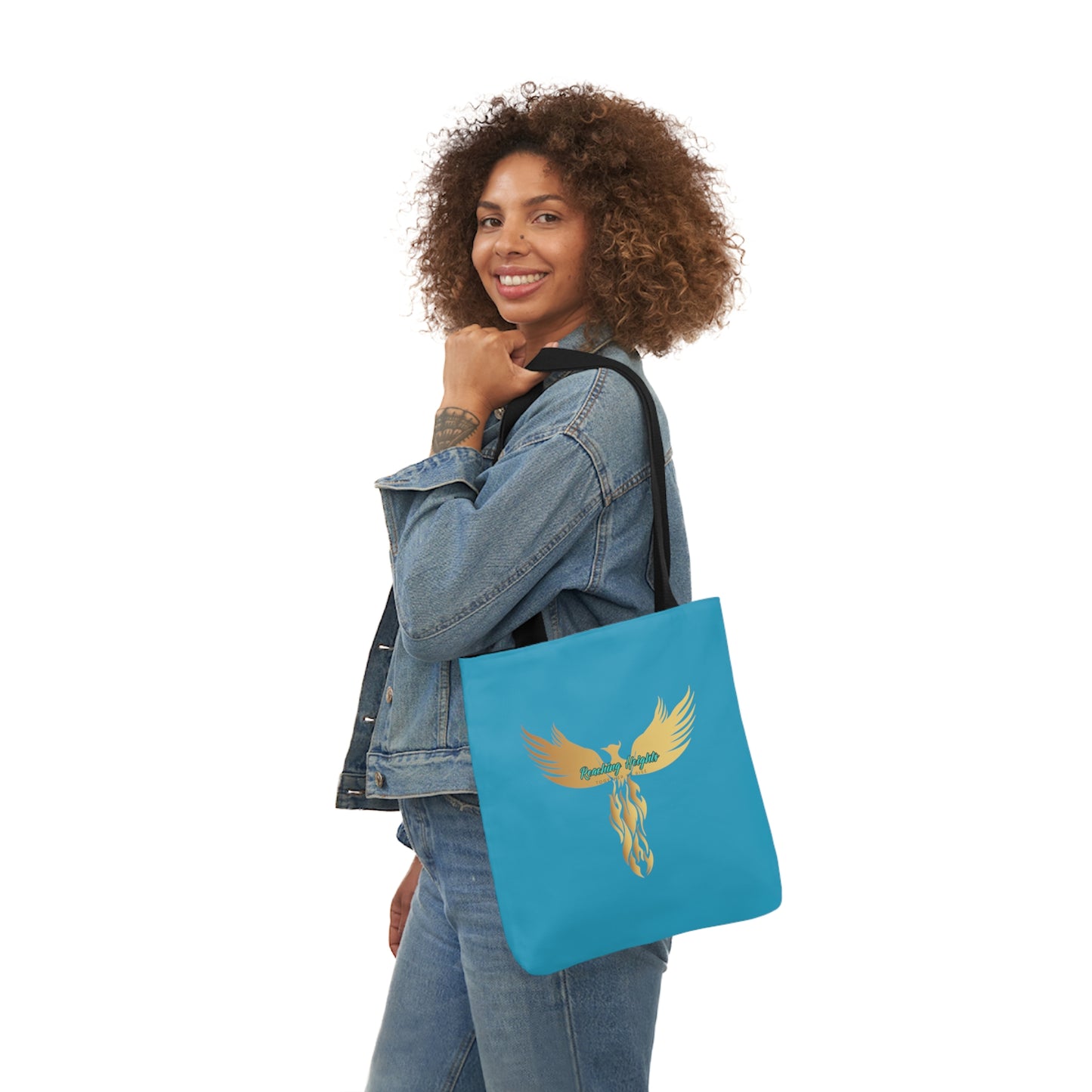 Turquoise: RH Logo: White Font: Phoenix Rise: Canvas Tote Bag, 5-Color Straps