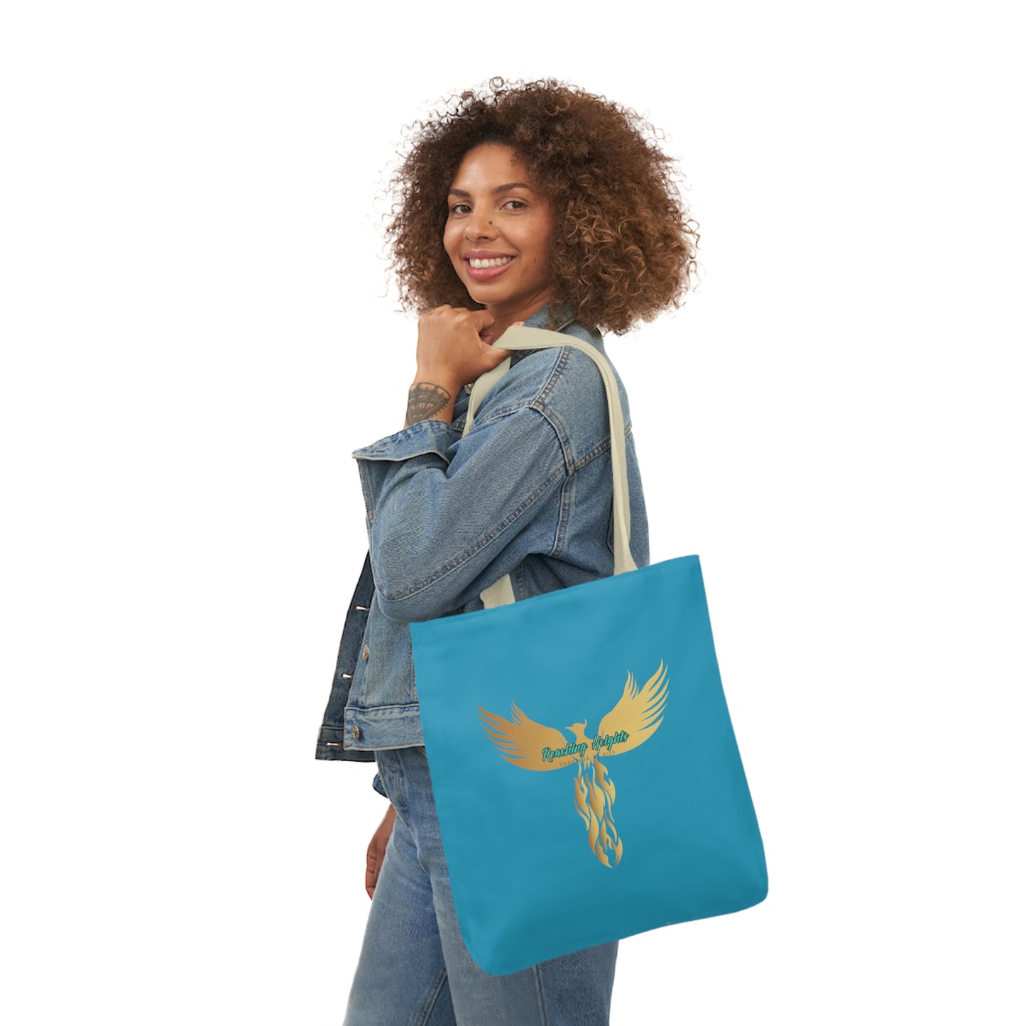 Turquoise: RH Logo: White Font: Phoenix Rise: Canvas Tote Bag, 5-Color Straps