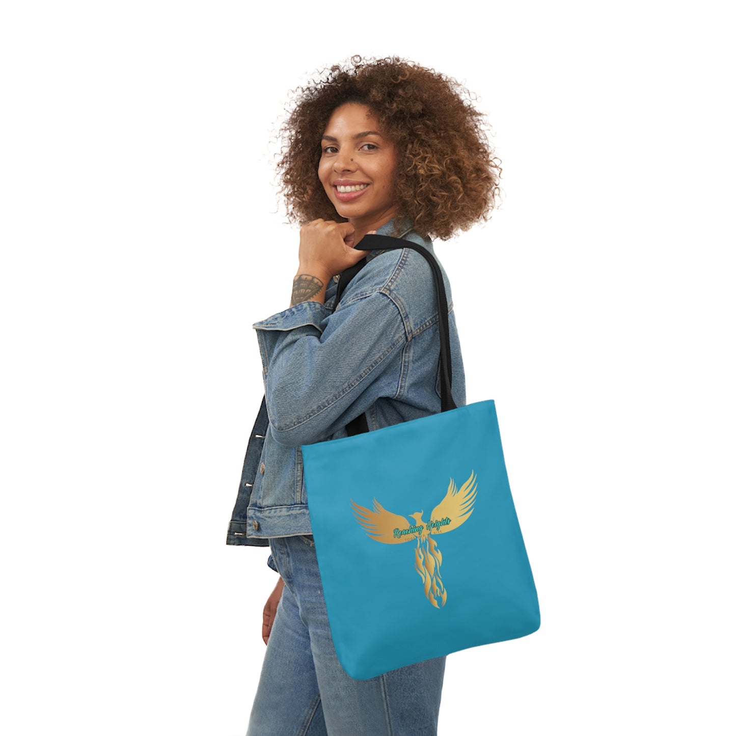 Turquoise: RH Logo: White Font: Phoenix Rise: Canvas Tote Bag, 5-Color Straps