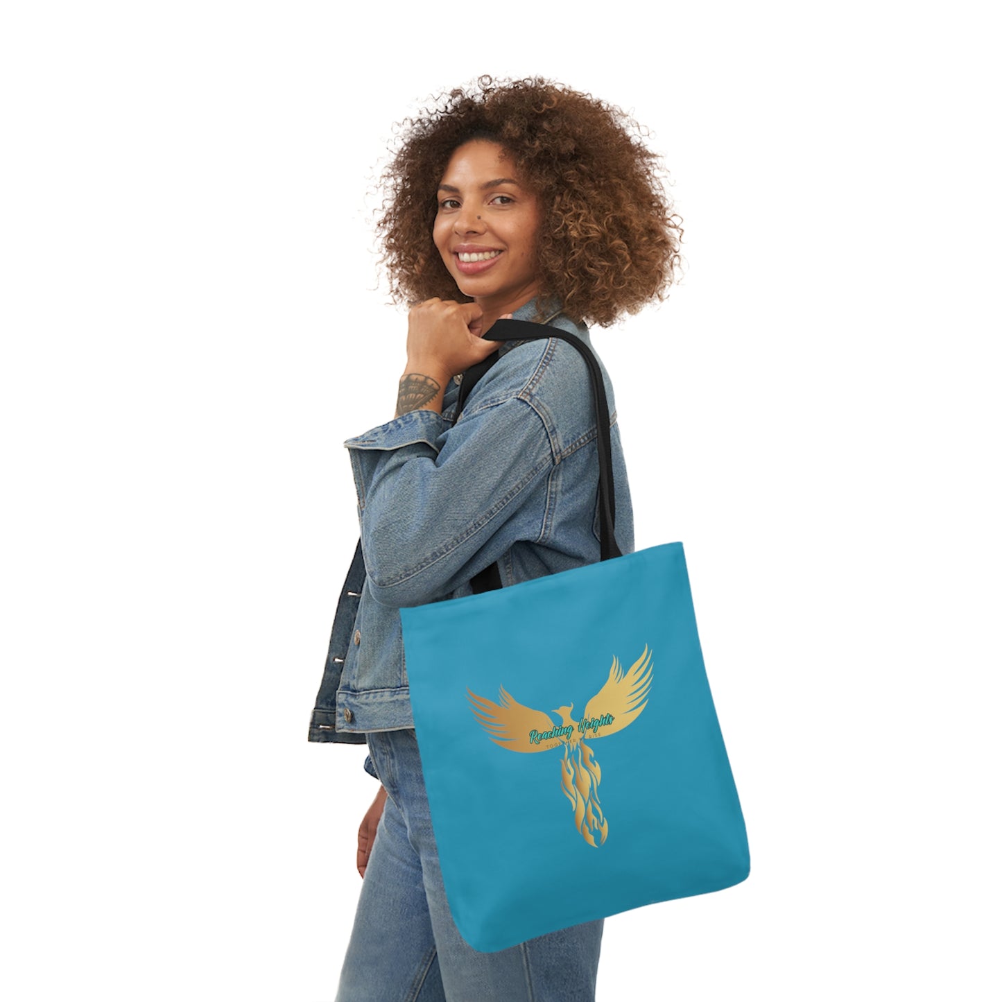 Turquoise: RH Logo: White Font: Phoenix Rise: Canvas Tote Bag, 5-Color Straps