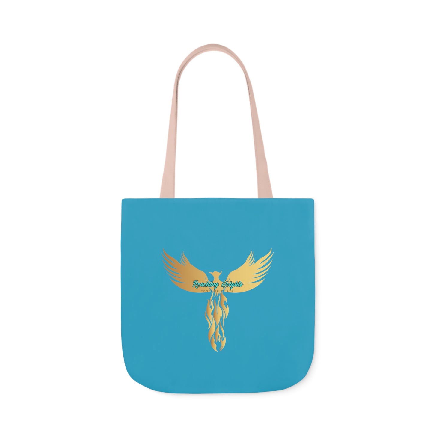 Turquoise: RH Logo: White Font: Phoenix Rise: Canvas Tote Bag, 5-Color Straps