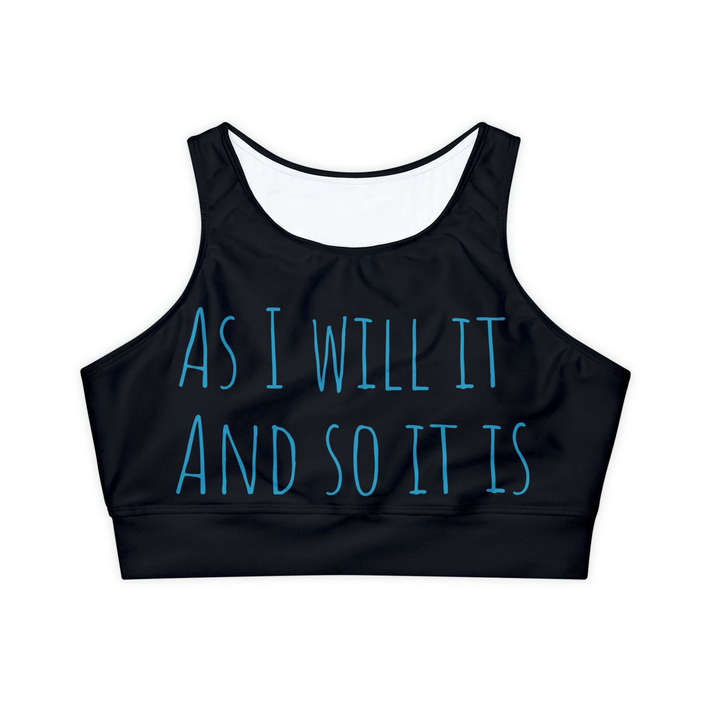 As I Will It: Black: Fully Lined, Padded Sports Bra (AOP)