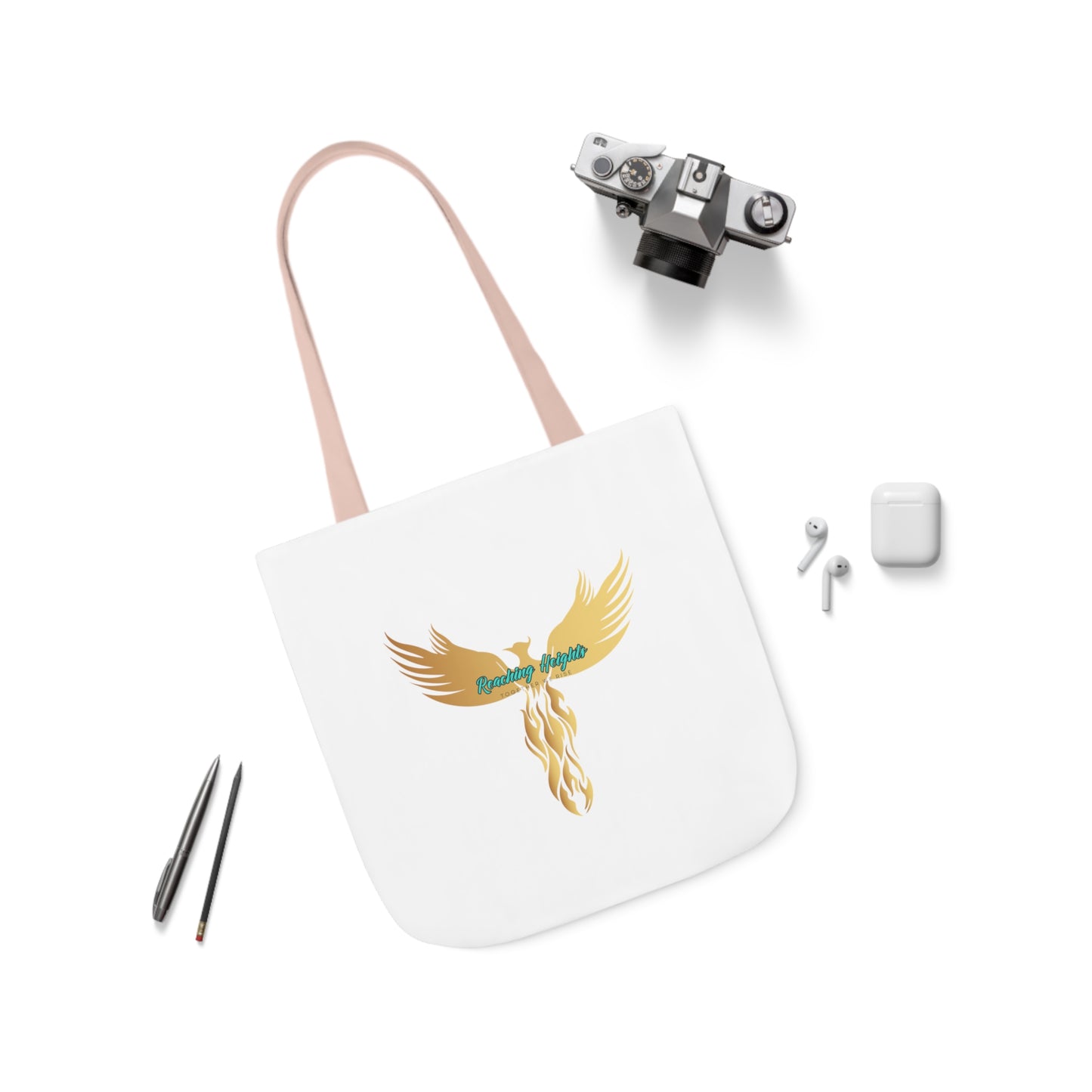 White: RH Logo: Light Blue Font: Phoenix Rise: Canvas Tote Bag, 5-Color Straps