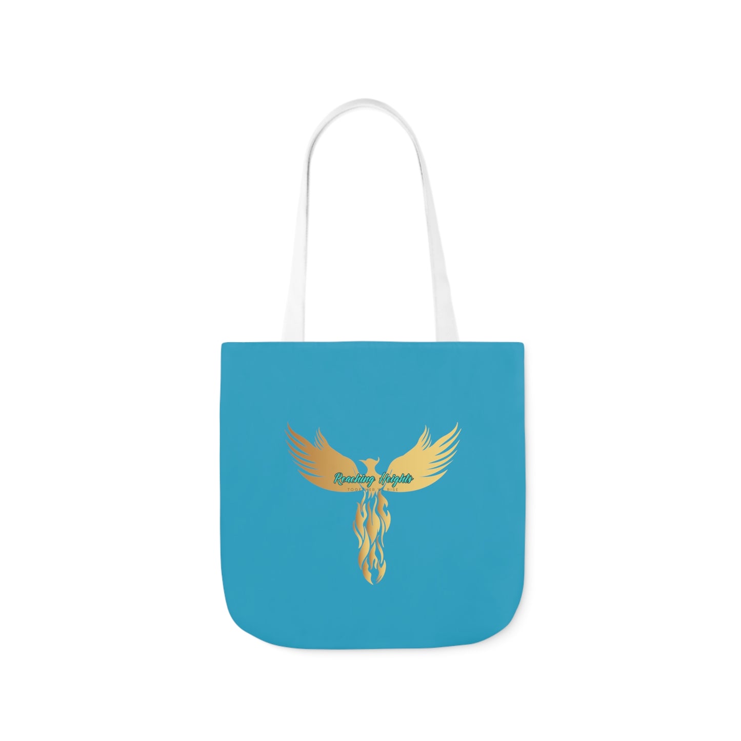 Turquoise: RH Logo: White Font: Phoenix Rise: Canvas Tote Bag, 5-Color Straps