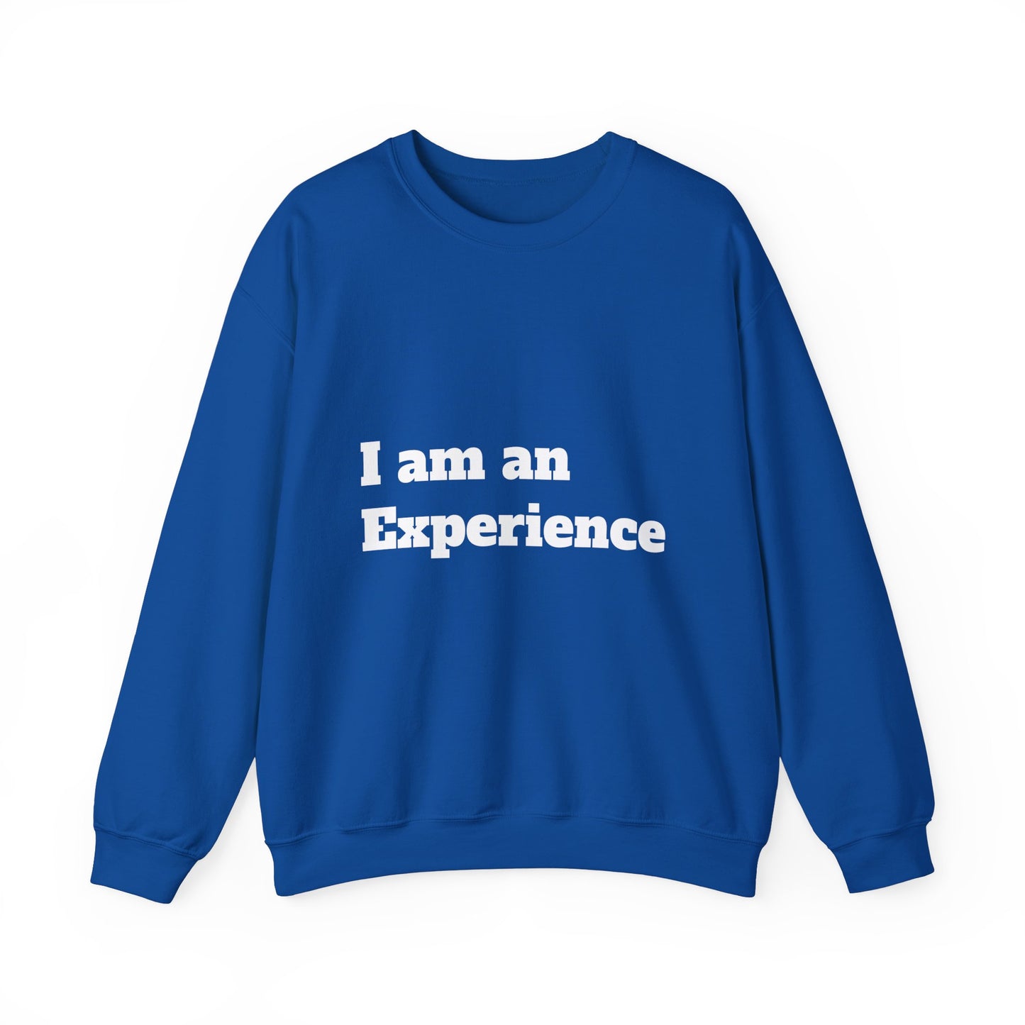 I am an Experience: White font: Unisex Heavy Blend™ Crewneck Sweatshirt