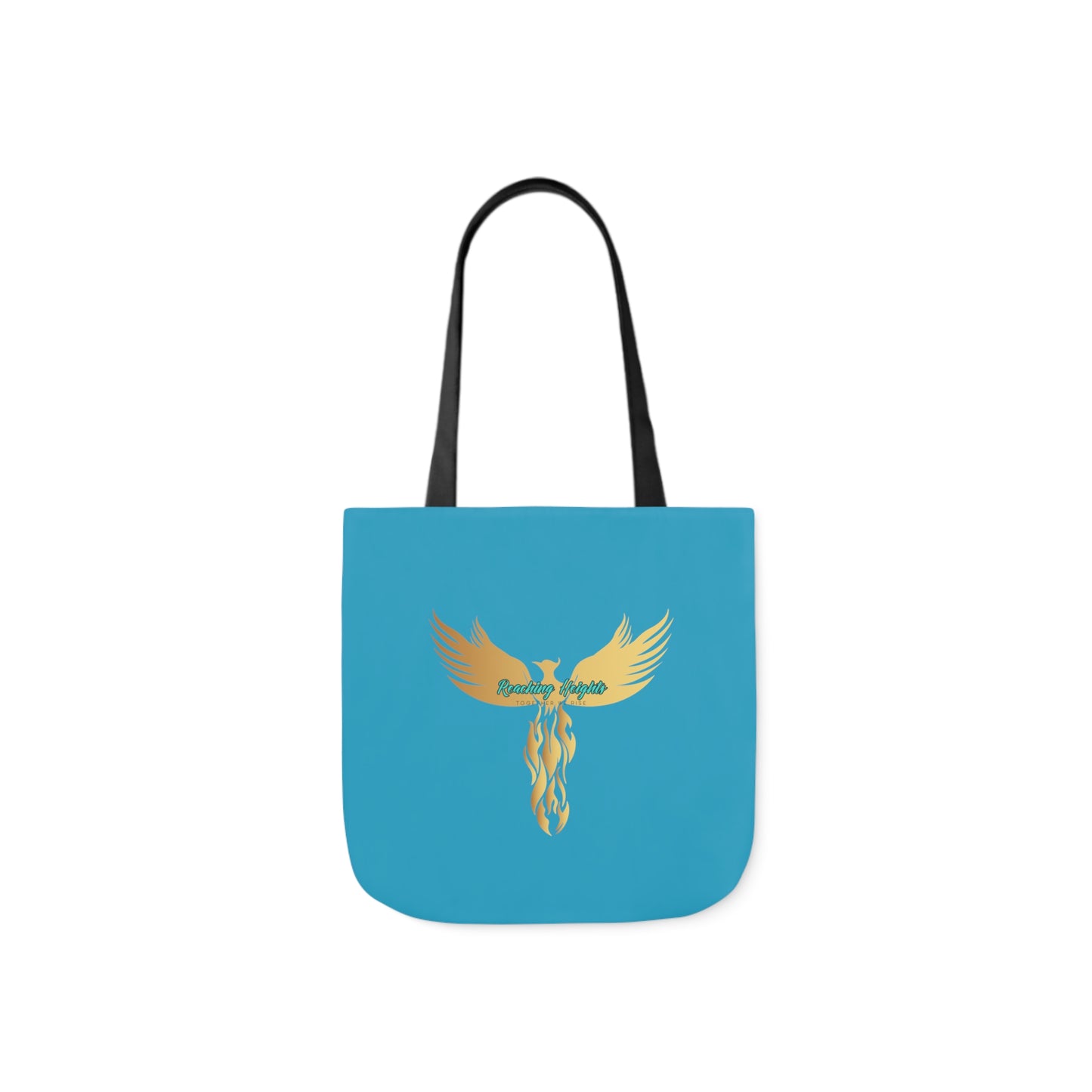 Turquoise: RH Logo: White Font: Phoenix Rise: Canvas Tote Bag, 5-Color Straps