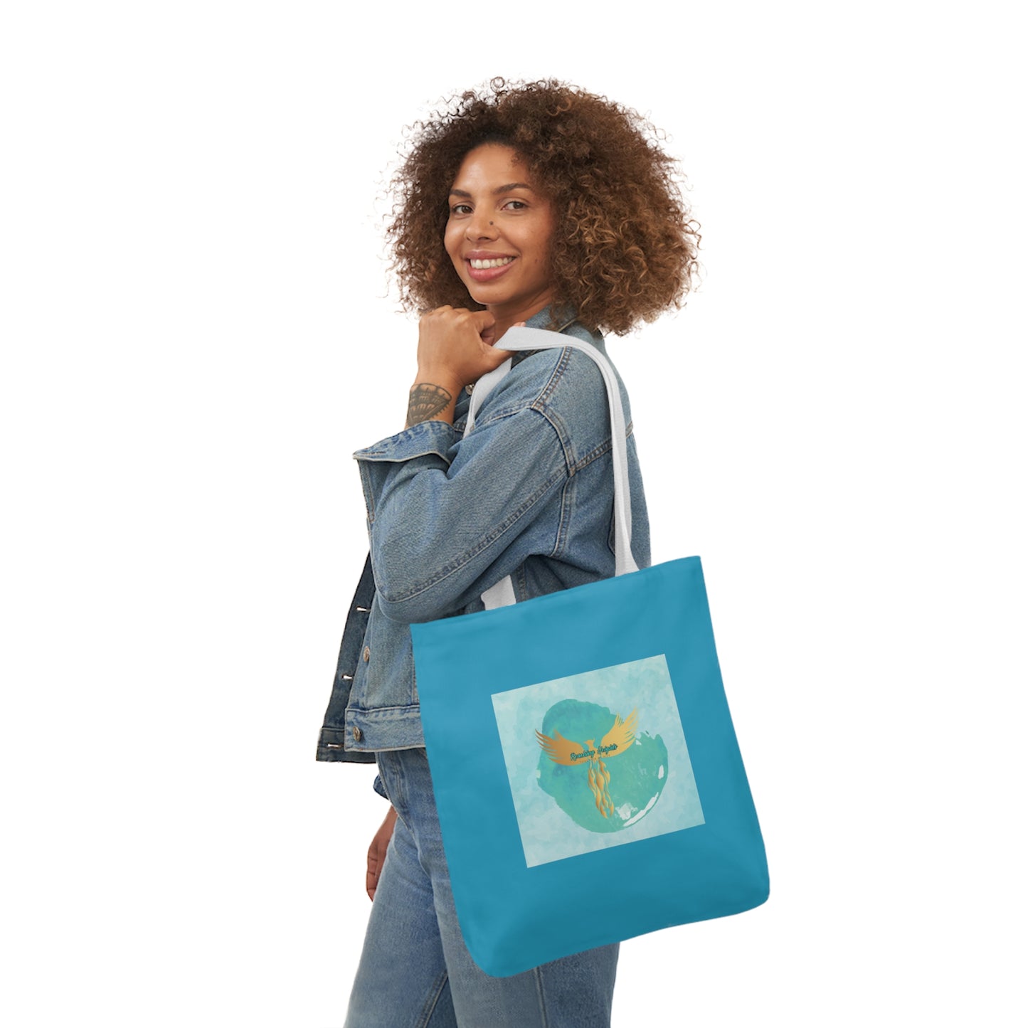 Turquoise: RH Splash: White Font: Canvas Tote Bag, 5-Color Straps