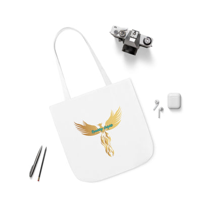 White: RH Logo: Light Blue Font: Phoenix Rise: Canvas Tote Bag, 5-Color Straps