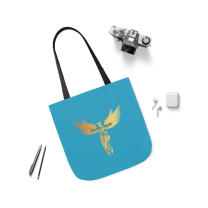 Turquoise: RH Logo: Grey Font: Phoenix Rise: Canvas Tote Bag, 5-Color Straps