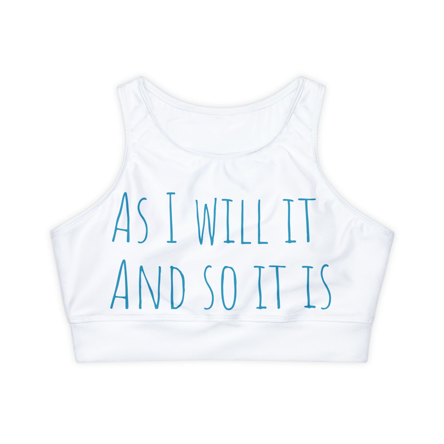 As I Will It: White: Fully Lined, Padded Sports Bra (AOP)