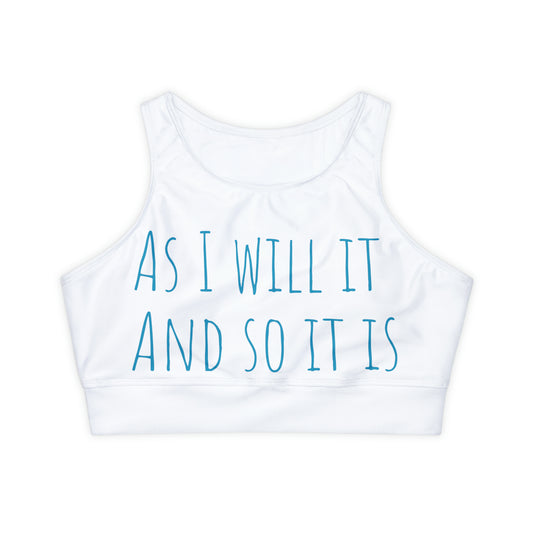 As I Will It: White: Fully Lined, Padded Sports Bra (AOP)