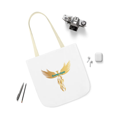 White: RH Logo: Light Blue Font: Phoenix Rise: Canvas Tote Bag, 5-Color Straps
