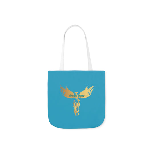 Turquoise: RH Logo: White Font: Phoenix Rise: Canvas Tote Bag, 5-Color Straps