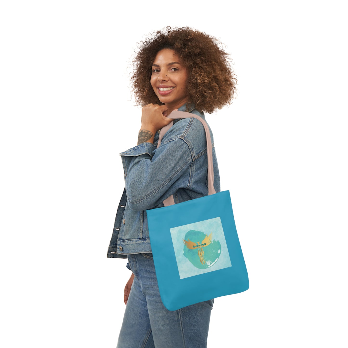 Turquoise: RH Splash: White Font: Canvas Tote Bag, 5-Color Straps