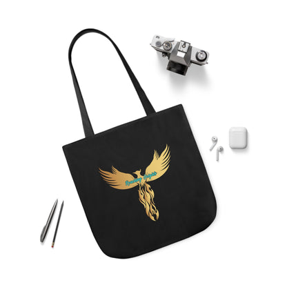 Black: RH Logo: Light Blue Font: Phoenix Rise: Canvas Tote Bag, 5-Color Straps