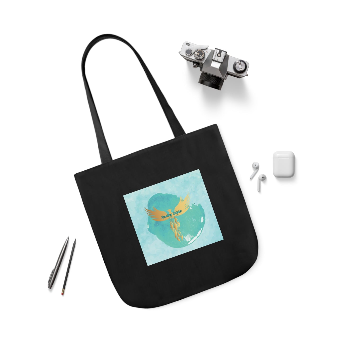 Black: RH Splash: Light Blue Font: Canvas Tote Bag, 5-Color Straps