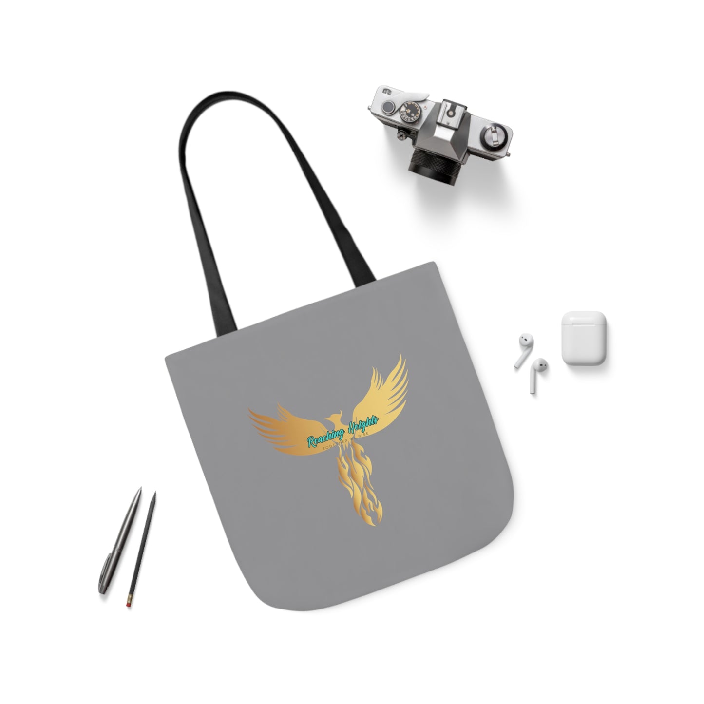 Grey: RH Logo: White Font: Phoenix Rise: Canvas Tote Bag, 5-Color Straps