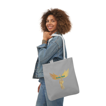 Light Grey: RH Logo: Light Blue Font: Phoenix Rise: Canvas Tote Bag, 5-Color Straps