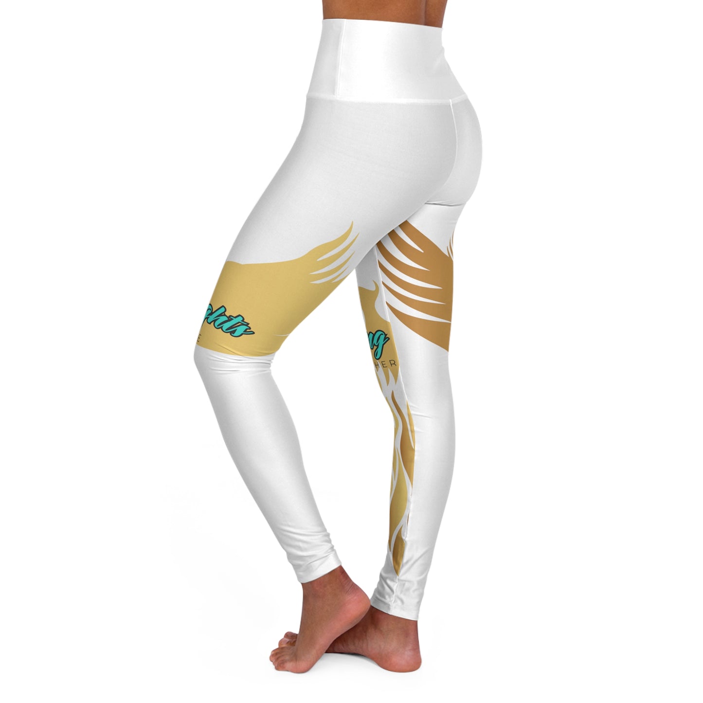 White: High Waisted Yoga Leggings (AOP)