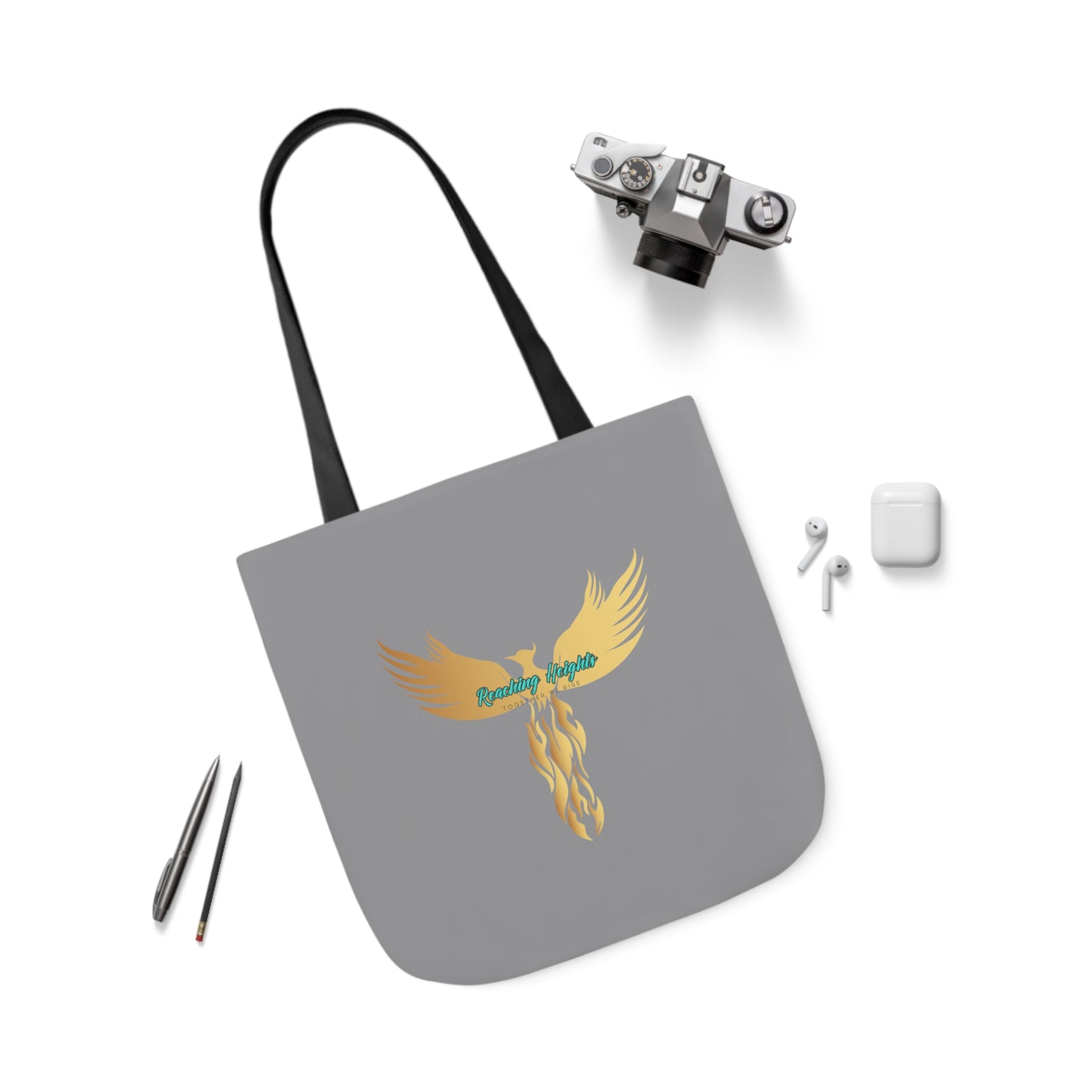 Grey: RH Logo: White Font: Phoenix Rise: Canvas Tote Bag, 5-Color Straps