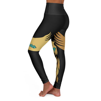 Black: High Waisted Yoga Leggings (AOP)