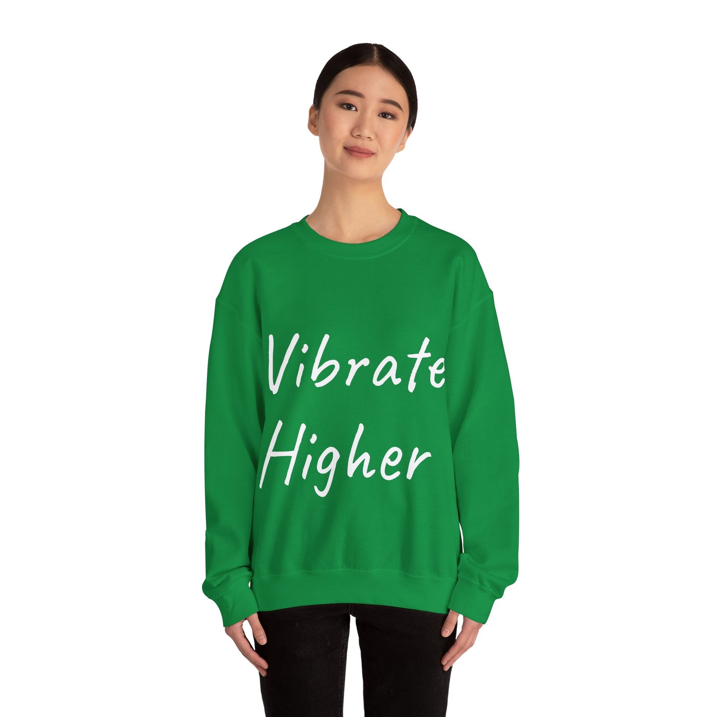 Vibrate Higher: White font: Unisex Heavy Blend™ Crewneck Sweatshirt