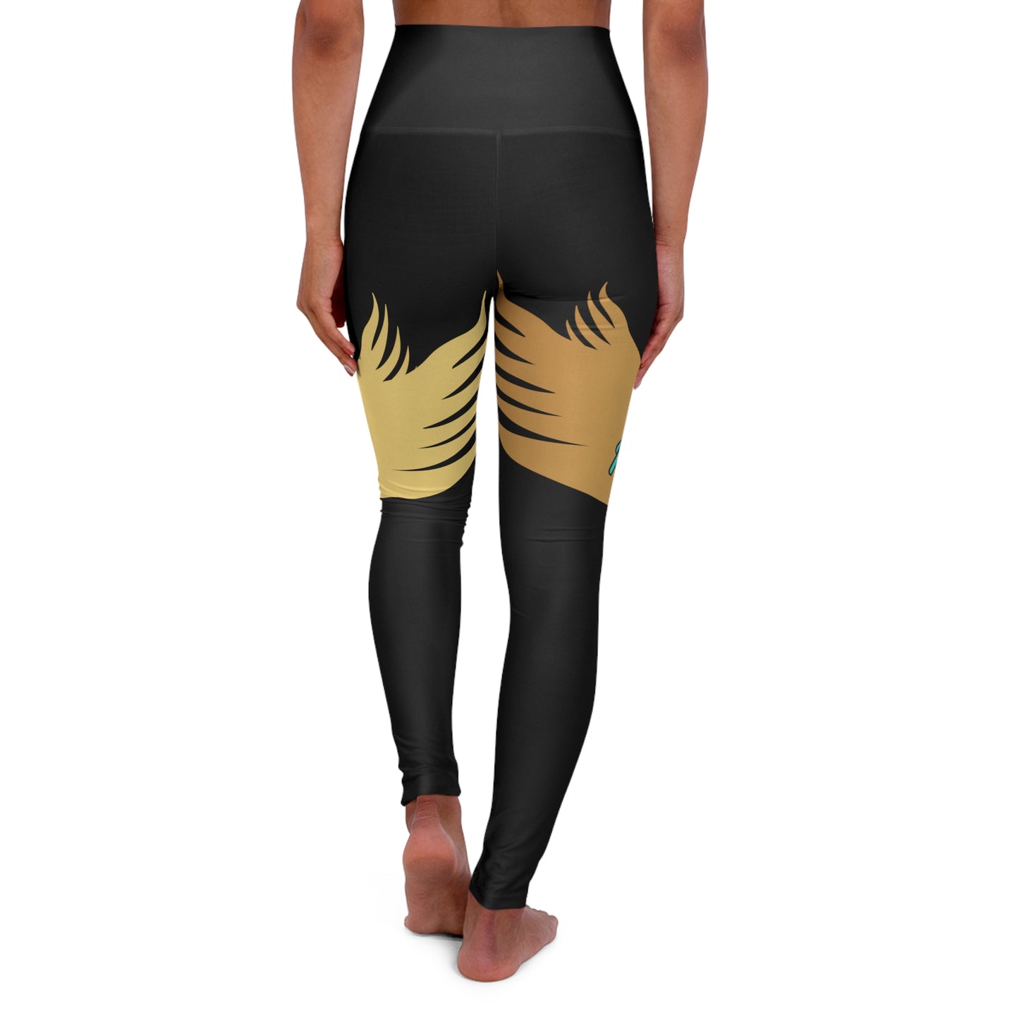 Black: High Waisted Yoga Leggings (AOP)