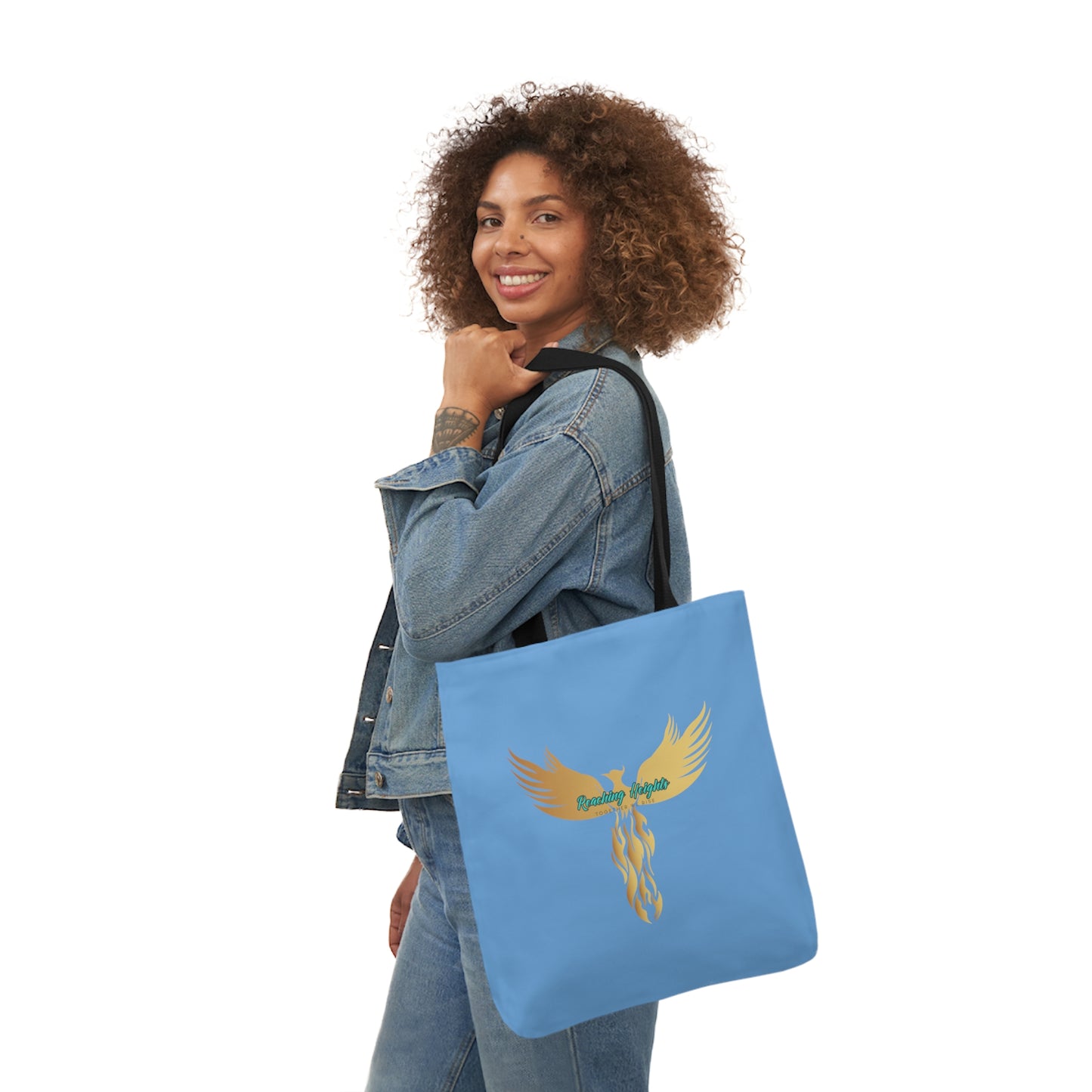 Light Blue: RH Logo: White Font: Phoenix Rise: Canvas Tote Bag, 5-Color Straps