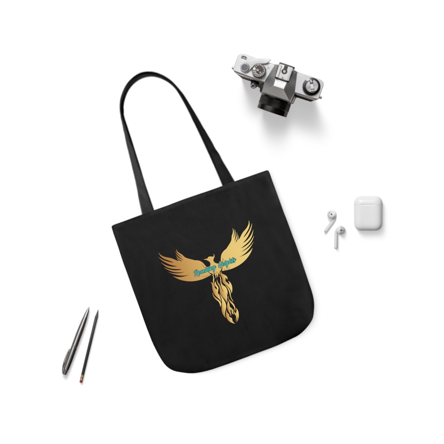 Black: RH Logo: Light Grey Font: Phoenix Rise: Canvas Tote Bag, 5-Color Straps