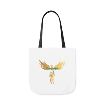 White: RH Logo: Light Blue Font: Phoenix Rise: Canvas Tote Bag, 5-Color Straps