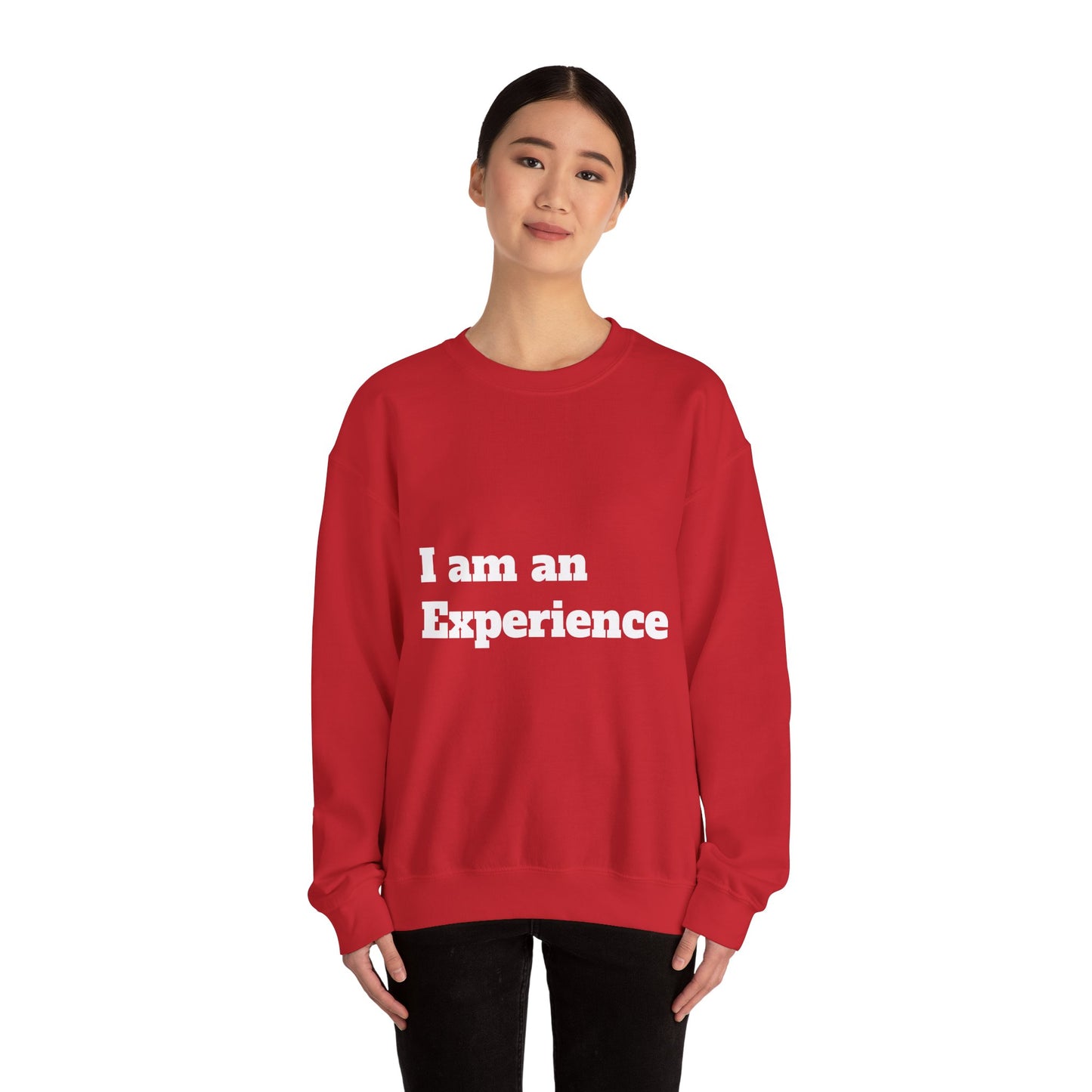 I am an Experience: White font: Unisex Heavy Blend™ Crewneck Sweatshirt