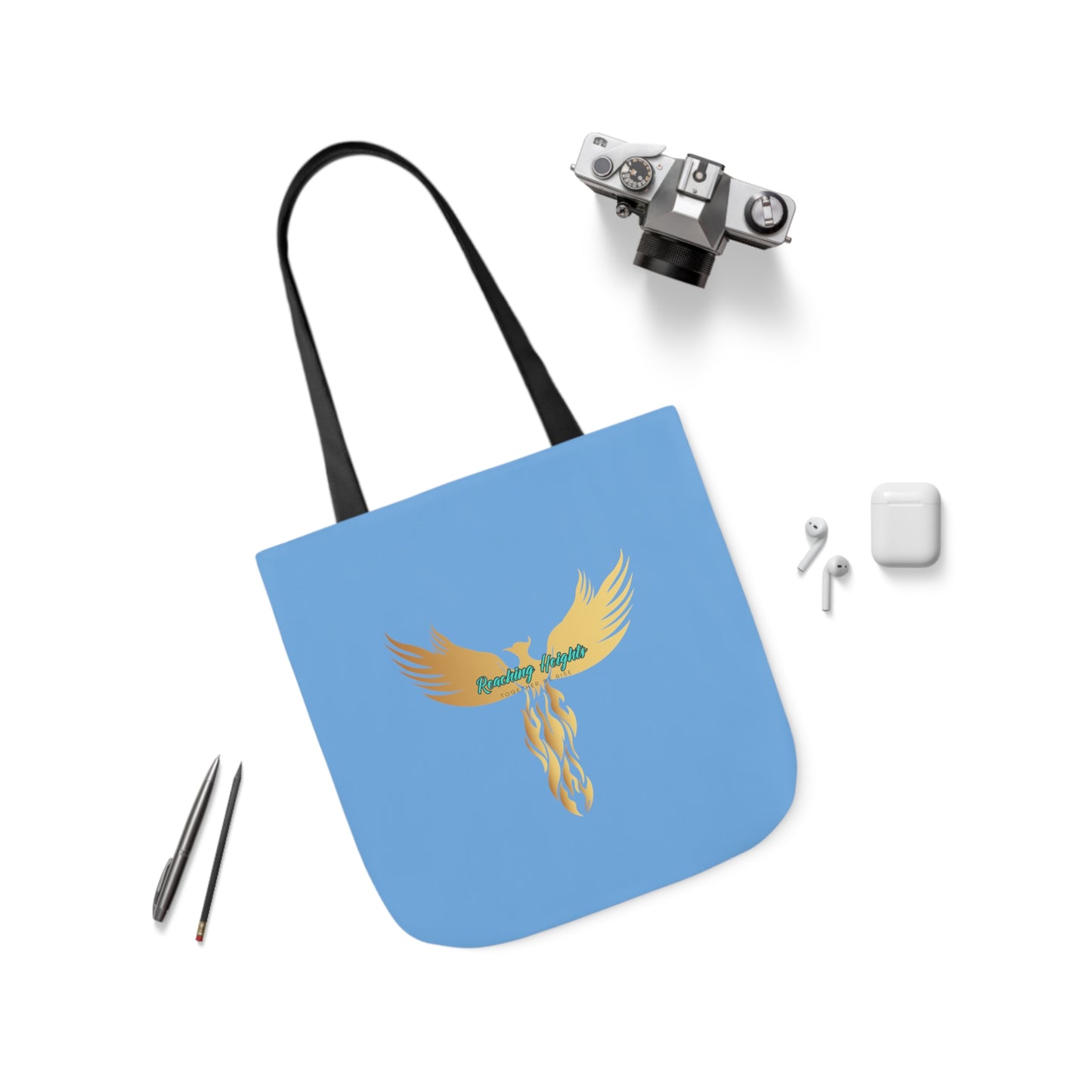 Light Blue: RH Logo: Grey Font: Phoenix Rise: Canvas Tote Bag, 5-Color Straps