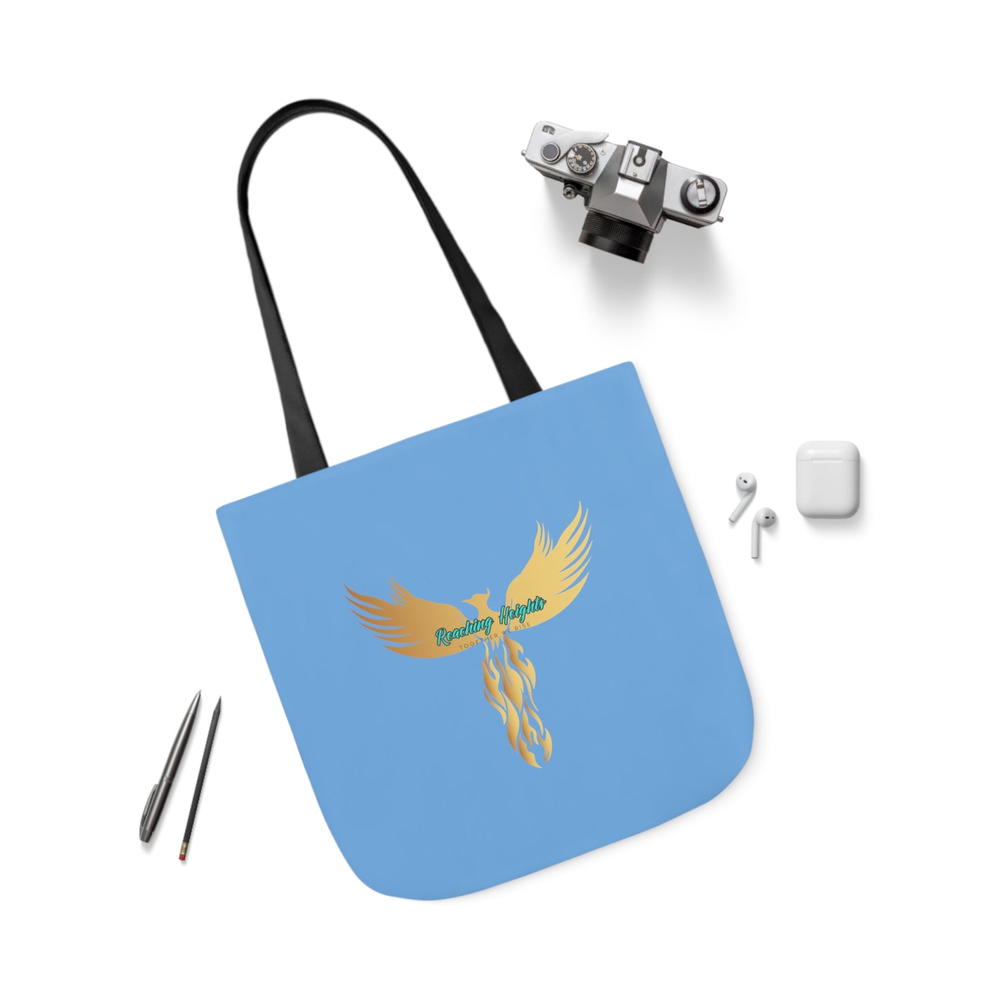 Light Blue: RH Logo: Grey Font: Phoenix Rise: Canvas Tote Bag, 5-Color Straps