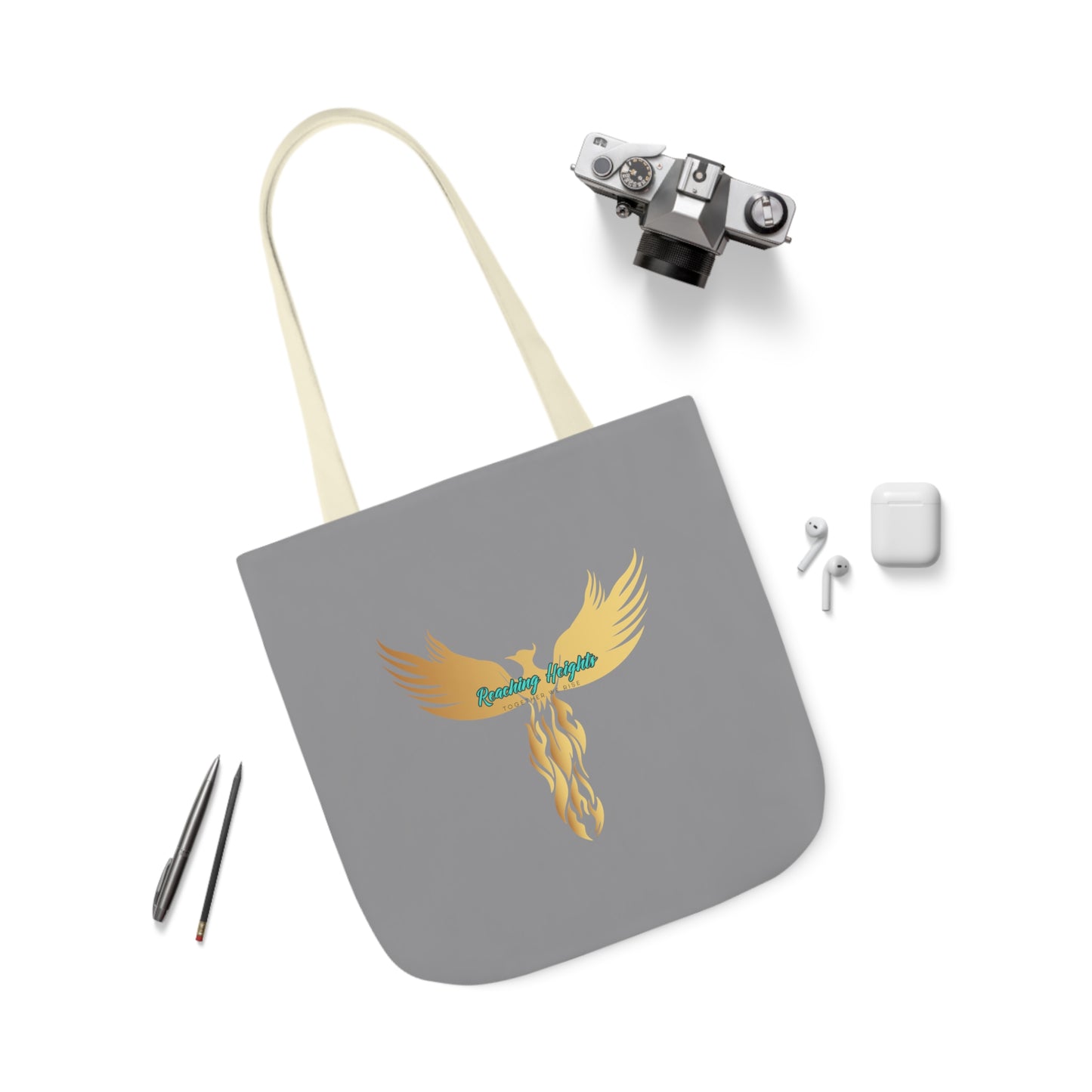 Grey: RH Logo: Black Font: Phoenix Rise: Canvas Tote Bag, 5-Color Straps