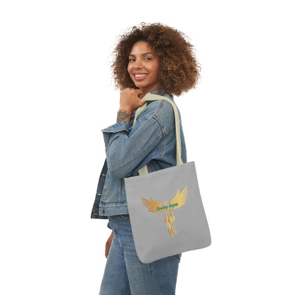 Light Grey: RH Logo: White Font: Phoenix Rise: Canvas Tote Bag, 5-Color Straps