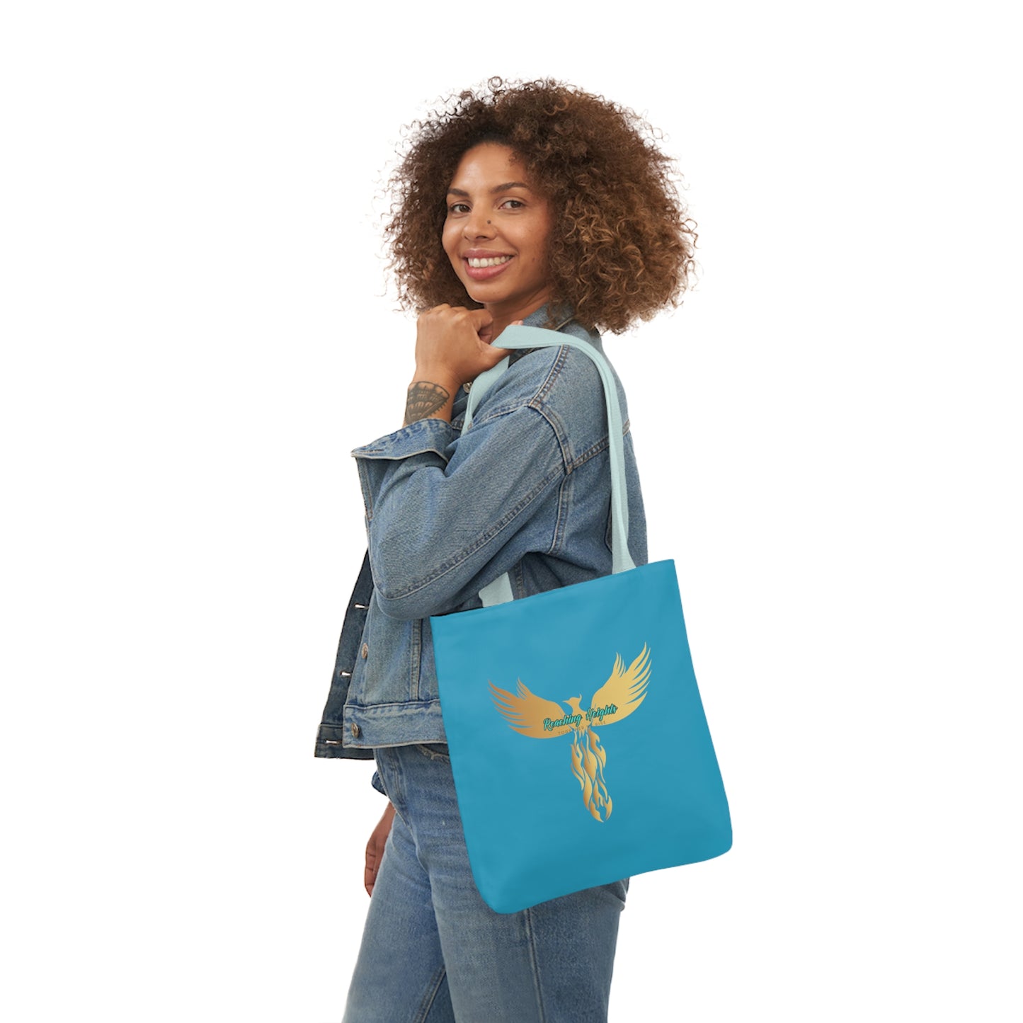 Turquoise: RH Logo: White Font: Phoenix Rise: Canvas Tote Bag, 5-Color Straps
