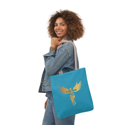 Turquoise: RH Logo: Grey Font: Phoenix Rise: Canvas Tote Bag, 5-Color Straps