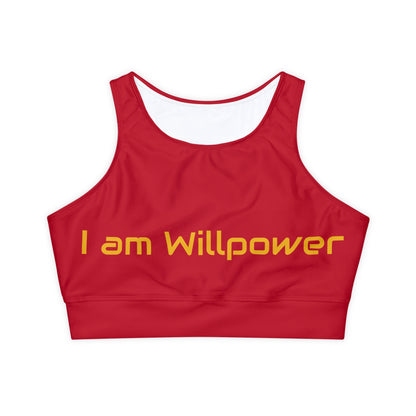 I am Willpower: Red: Fully Lined, Padded Sports Bra (AOP)