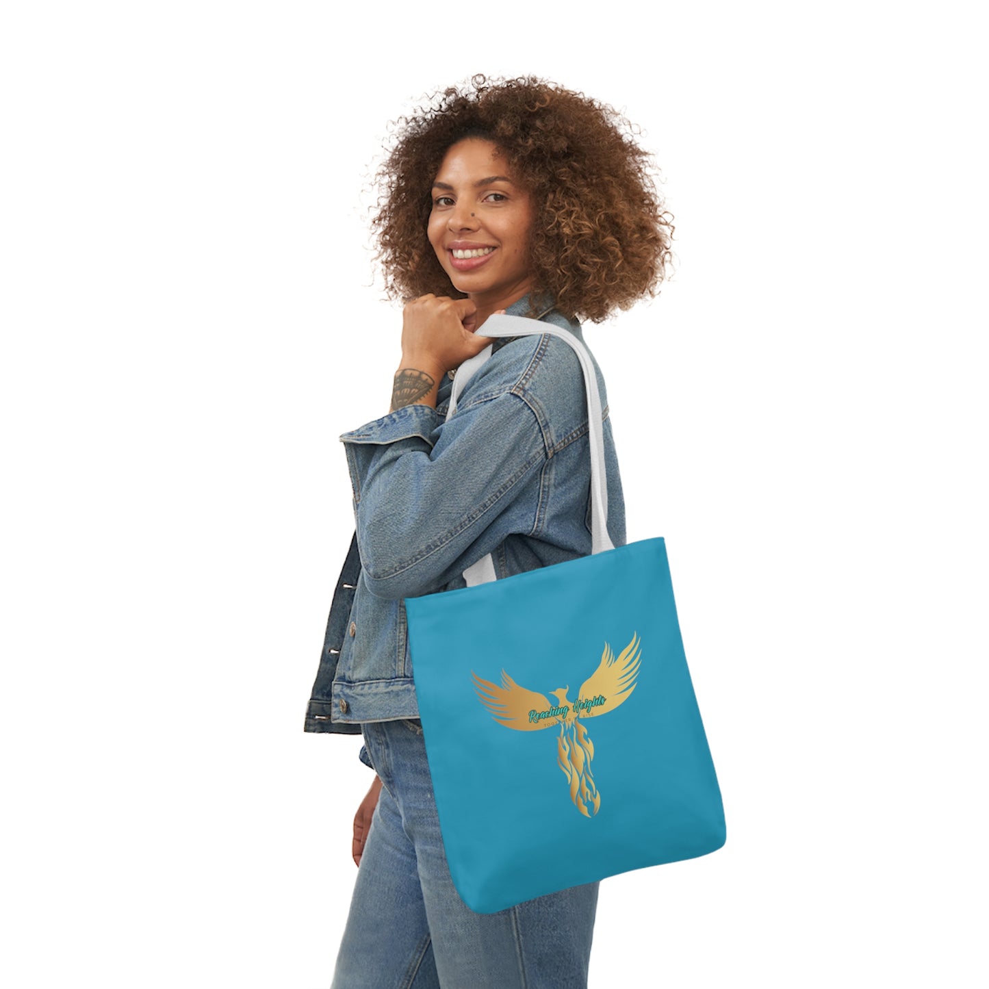 Turquoise: RH Logo: White Font: Phoenix Rise: Canvas Tote Bag, 5-Color Straps