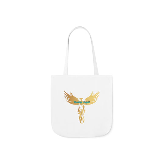 White: RH Logo: Light Blue Font: Phoenix Rise: Canvas Tote Bag, 5-Color Straps