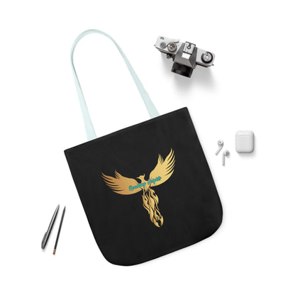 Black: RH Logo: Light Blue Font: Phoenix Rise: Canvas Tote Bag, 5-Color Straps