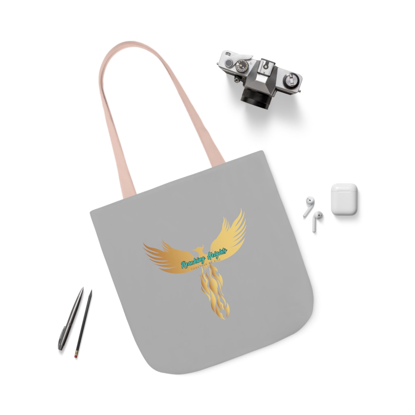 Light Grey: RH Logo: Black Font: Phoenix Rise: Canvas Tote Bag, 5-Color Straps