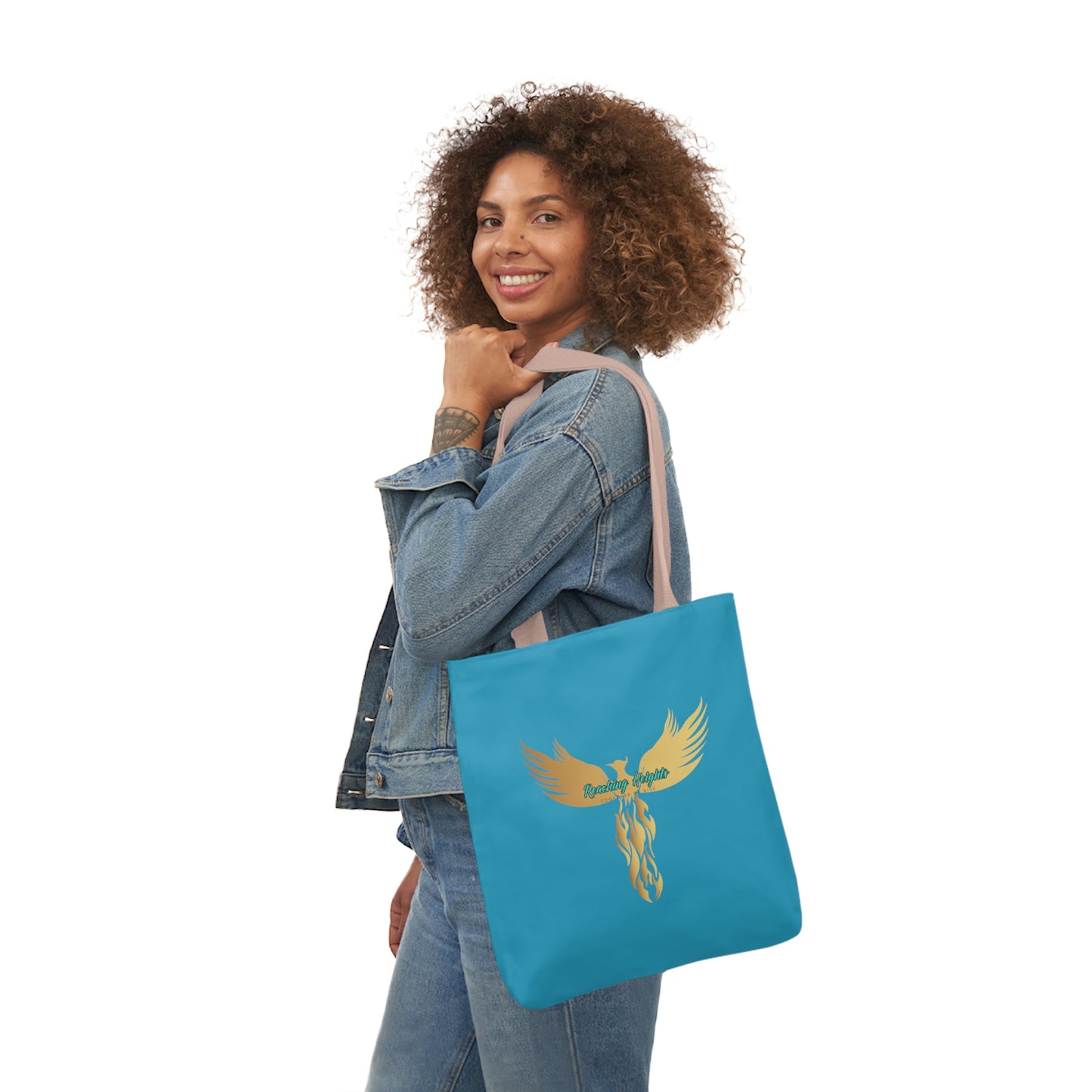 Turquoise: RH Logo: White Font: Phoenix Rise: Canvas Tote Bag, 5-Color Straps
