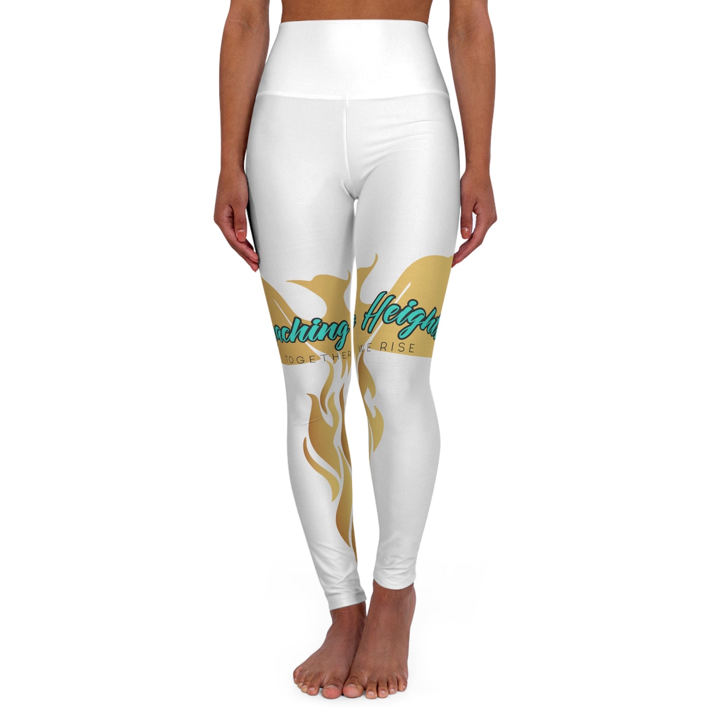 White: High Waisted Yoga Leggings (AOP)