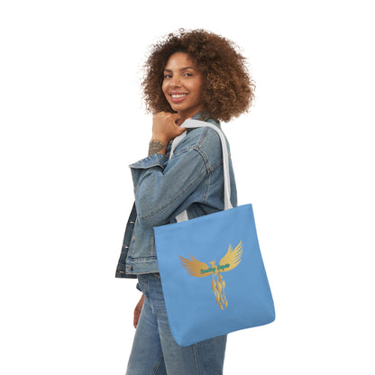 Light Blue: RH Logo: Black Font: Phoenix Rise: Canvas Tote Bag, 5-Color Straps