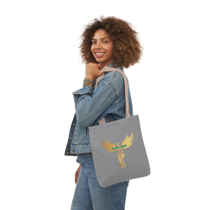 Grey: RH Logo: Light Blue Font: Phoenix Rise: Canvas Tote Bag, 5-Color Straps