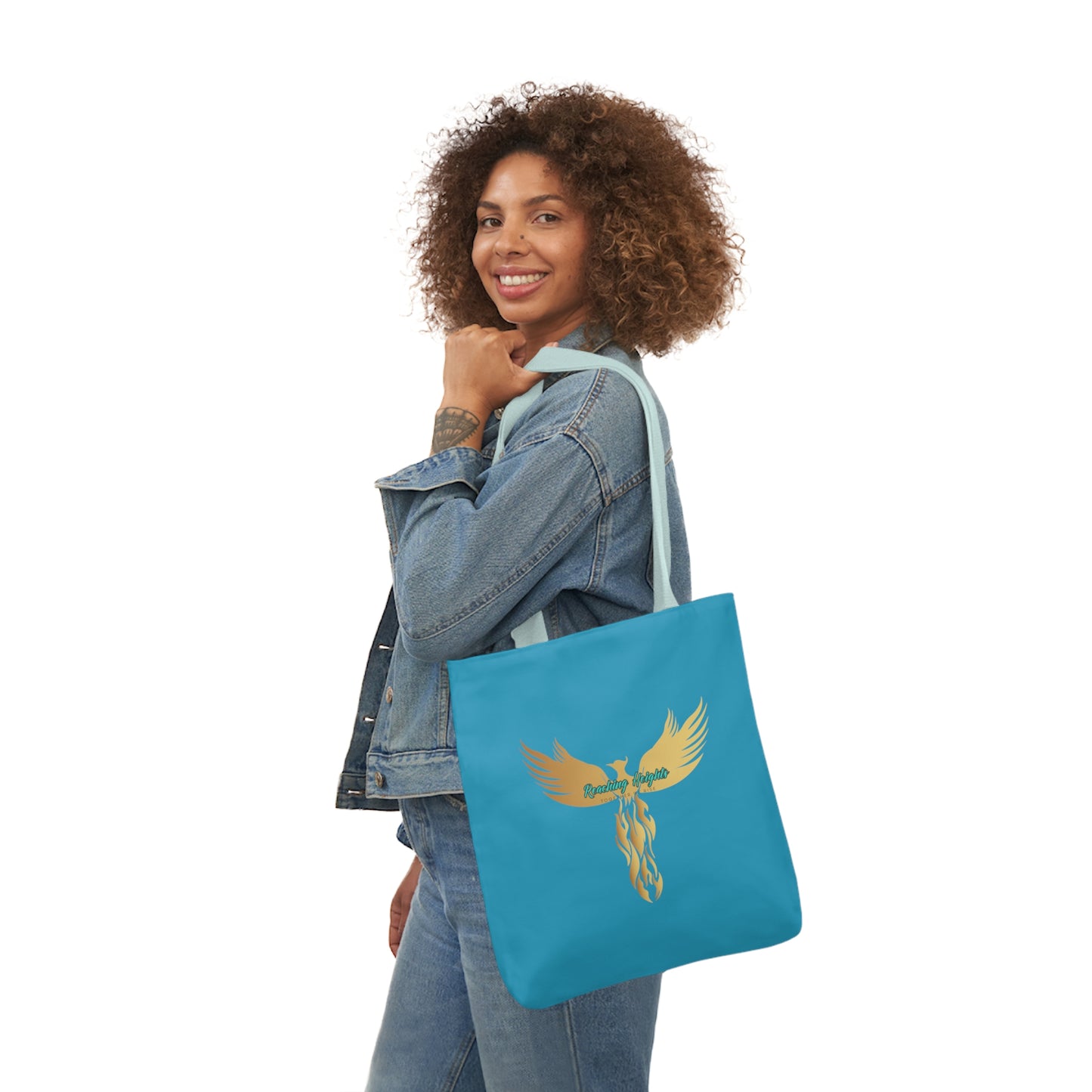 Turquoise: RH Logo: White Font: Phoenix Rise: Canvas Tote Bag, 5-Color Straps