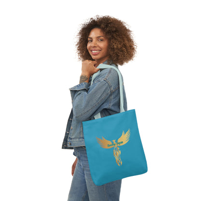 Turquoise: RH Logo: White Font: Phoenix Rise: Canvas Tote Bag, 5-Color Straps